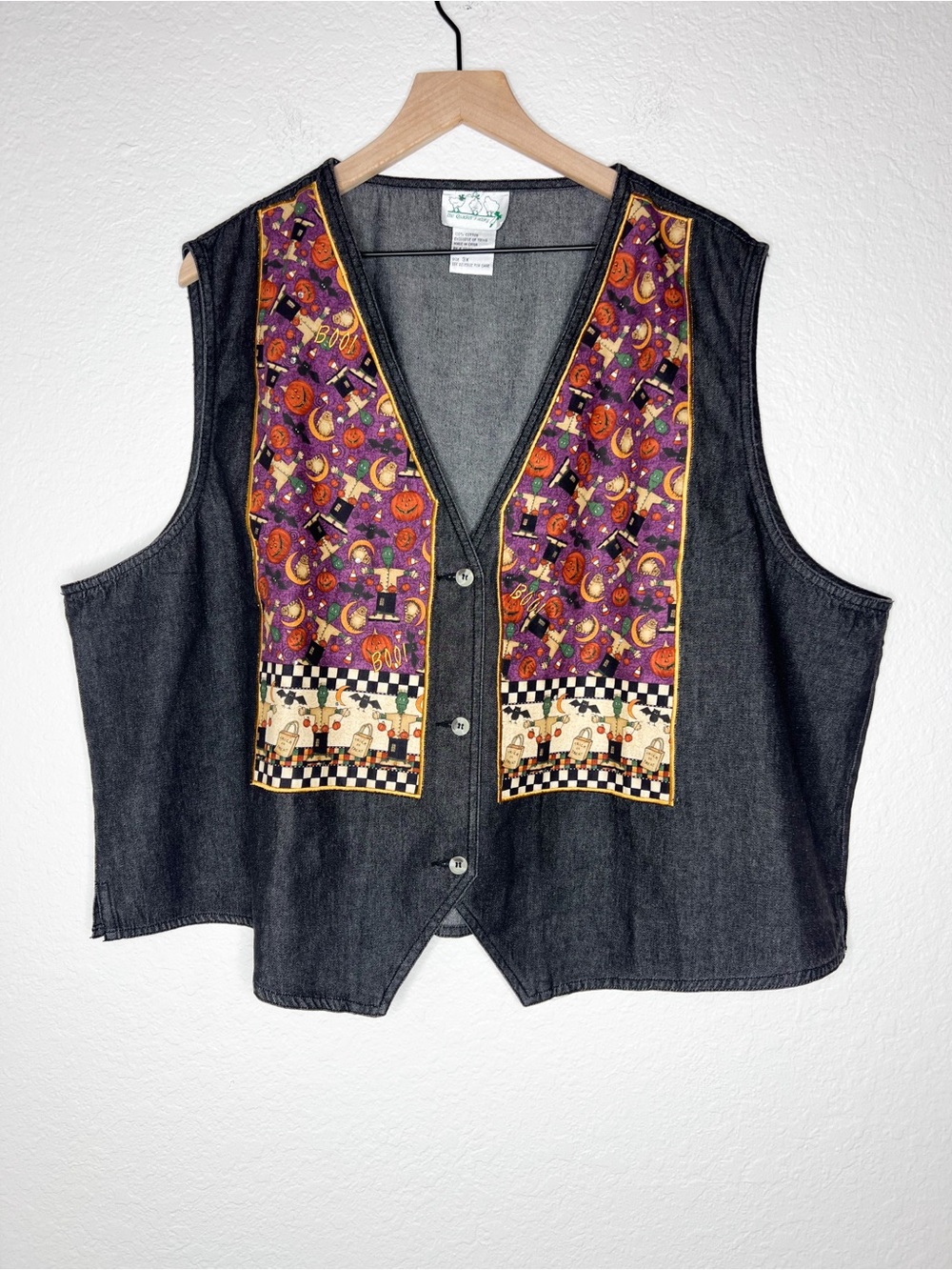 Vintage Quaker Factory Halloween Vest Black Denim size 3X Frankenstein